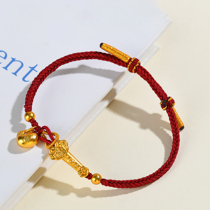 Buddha Stones Red String Fu Character Ingot Ruyi Stick Luck Braided Bracelet