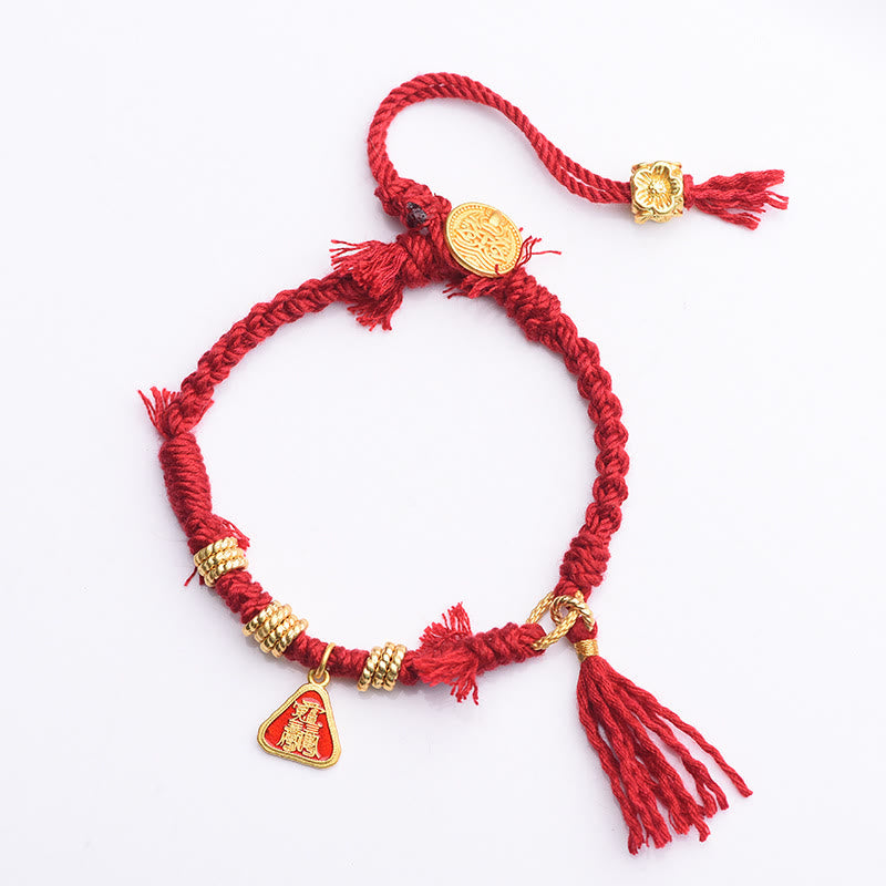 Buddha Stones Tibetan String Zakiram Goddess Of Wealth Flower Tassel Protection Bracelet