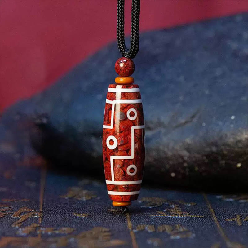 Buddha Stones Cinnabar Nine-eye Dzi Bead Blessing Necklace Pendant