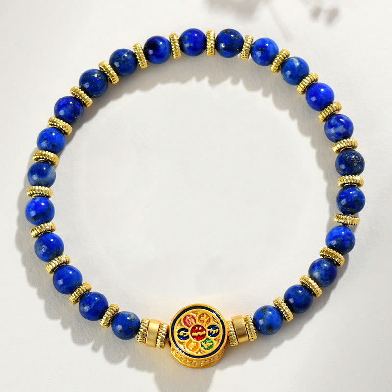 Buddha Stones Natural Lazurite Om Mani Padme Hum Bead Balance Bracelet