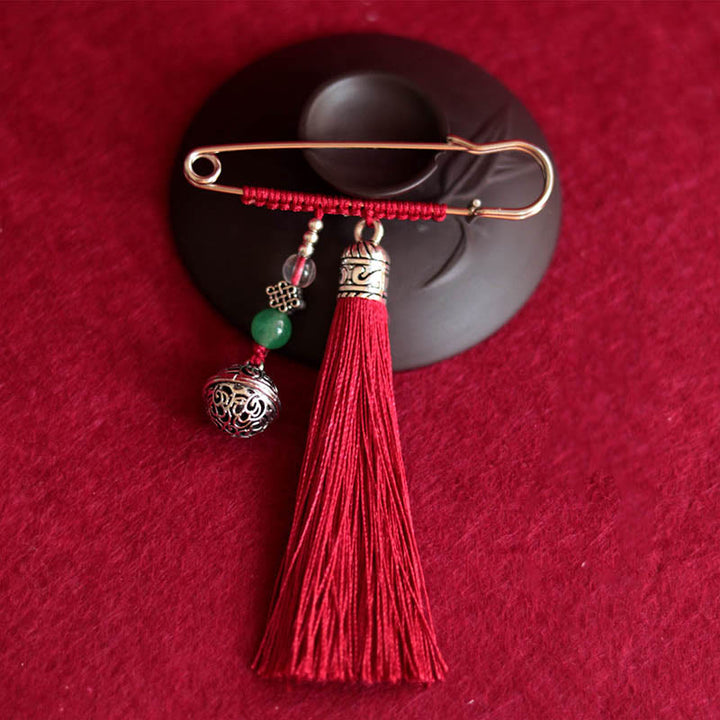 Buddha Stones Retro Bell Tassels Brooch