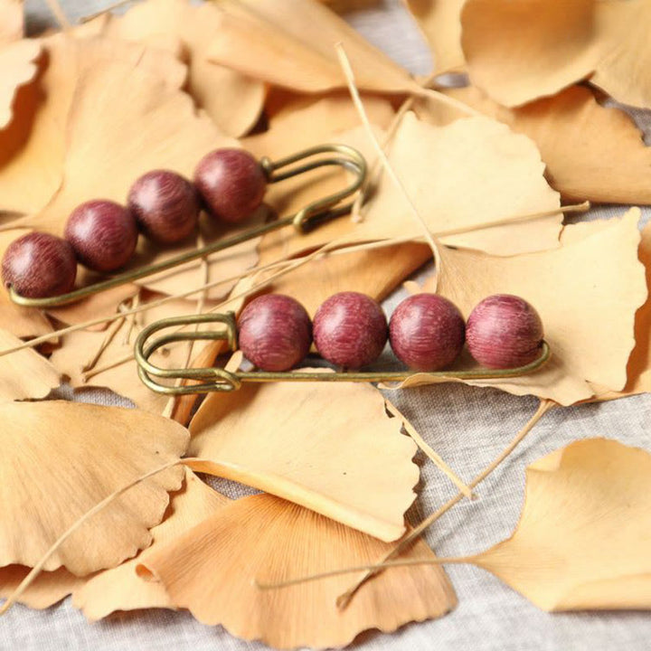 Buddha Stones Vintage Sandalwood Agathis Alba Ebony Wood Peltogyne Beads Healing Brooch