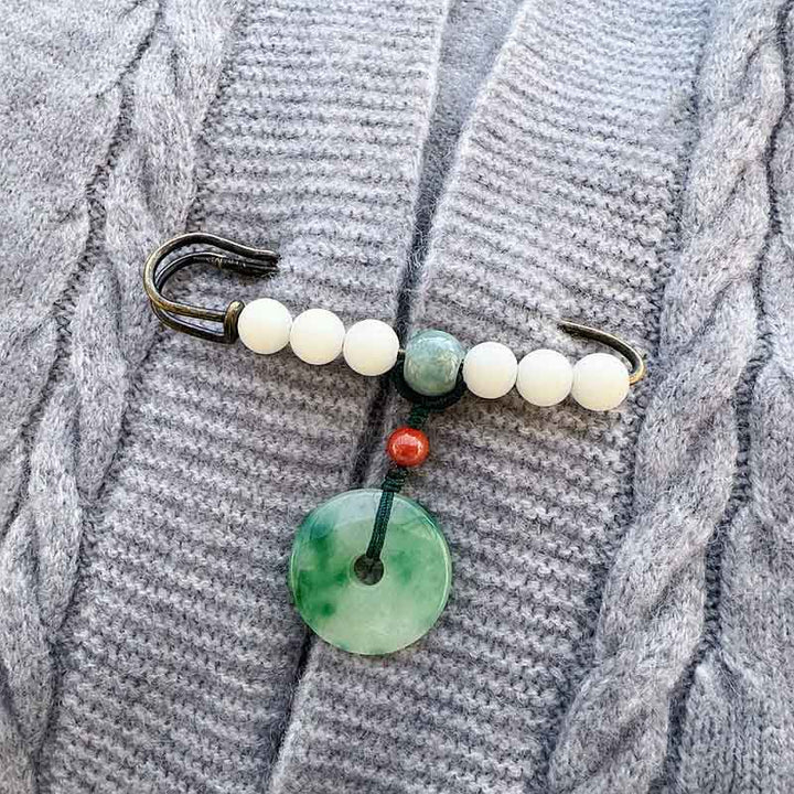 Buddha Stones Bodhi Seed Jade Peace Buckle Luck Brooch