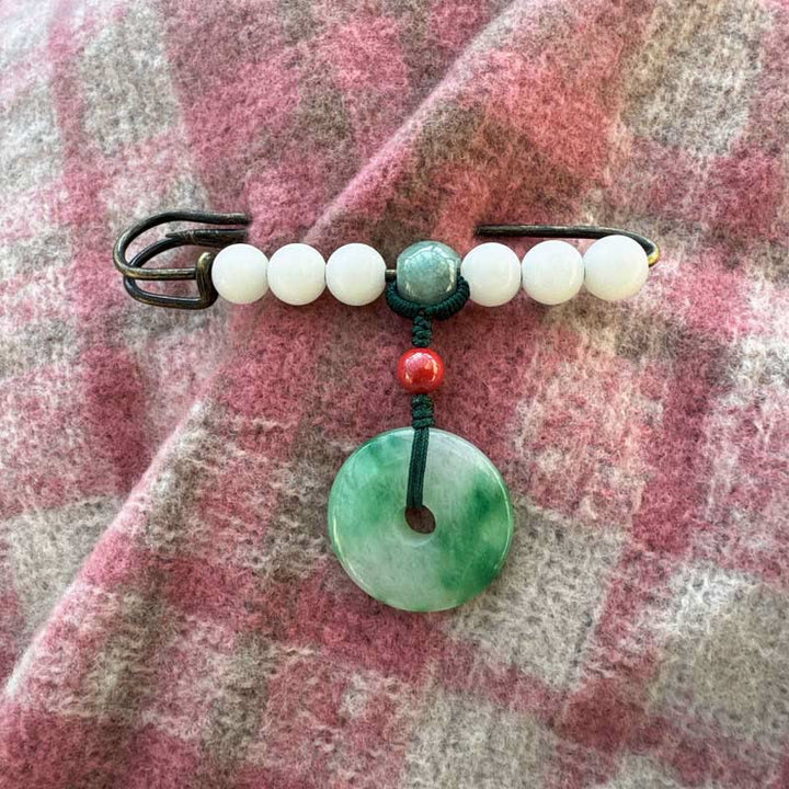 Buddha Stones Bodhi Seed Jade Peace Buckle Luck Brooch