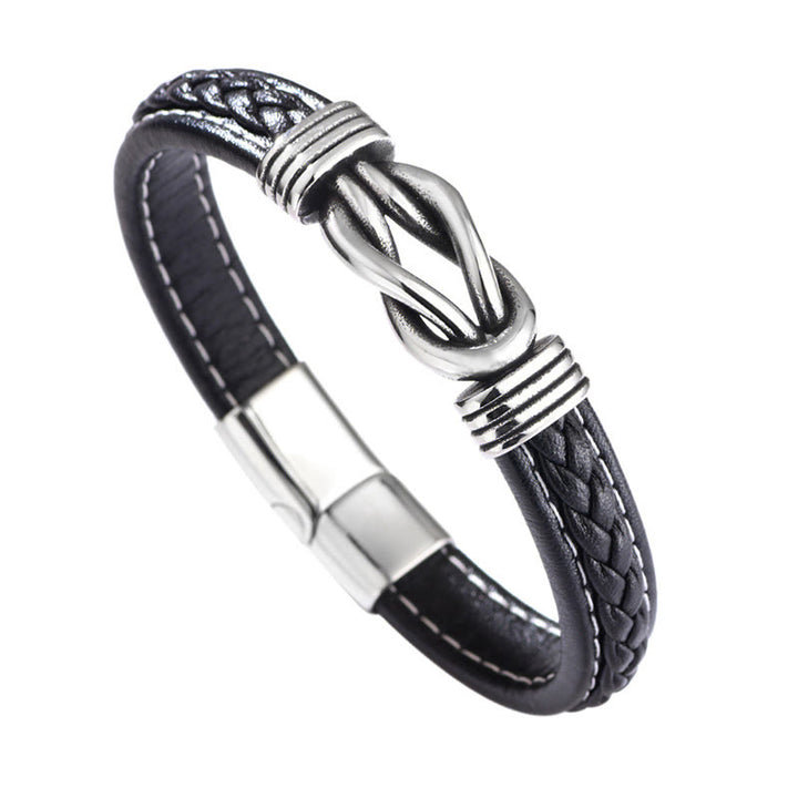 Buddha Stones Fashion Titanium Steel Leather Strengthen Bracelet