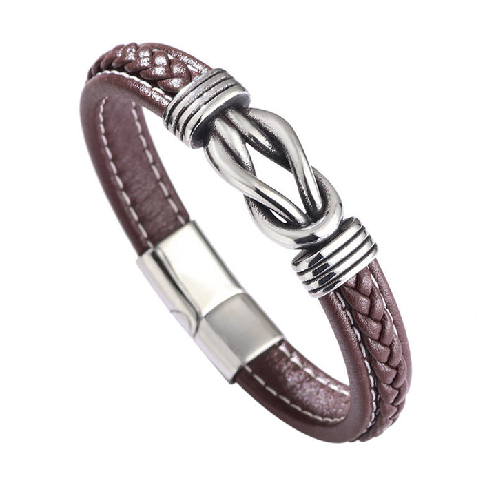 Buddha Stones Fashion Titanium Steel Leather Strengthen Bracelet