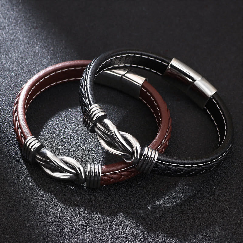 Buddha Stones Fashion Titanium Steel Leather Strengthen Bracelet