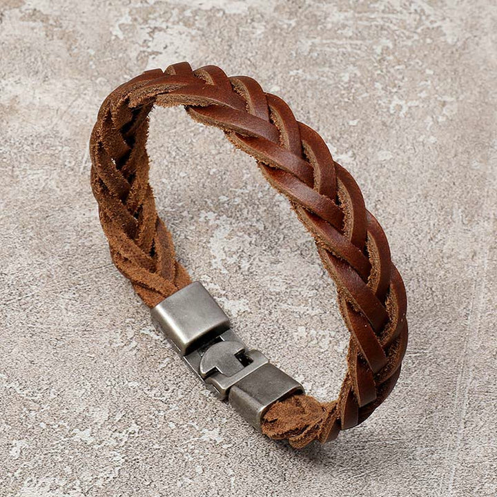 Buddha Stones Vintage Leather Braided Buckle Strength Bracelet