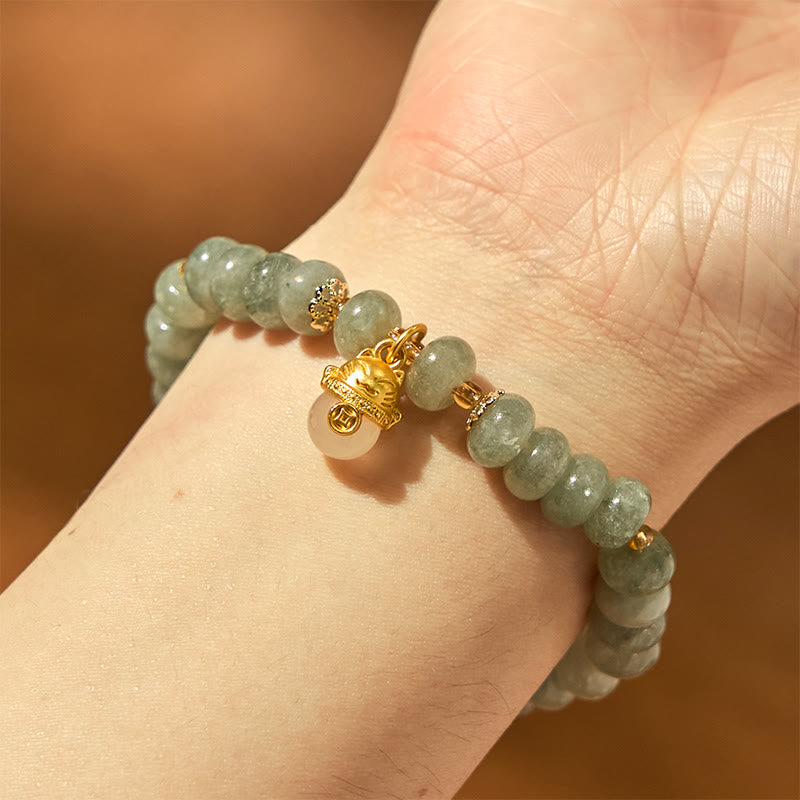 Buddha Stones Strawberry Quartz Cyan Jade Lucky Cat Beads Healing Bracelet - image 16