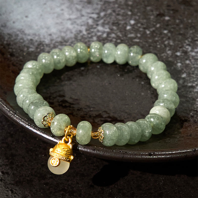 Buddha Stones Strawberry Quartz Cyan Jade Lucky Cat Beads Healing Bracelet - image 12
