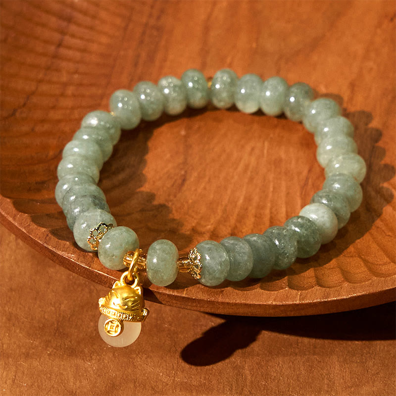 Buddha Stones Strawberry Quartz Cyan Jade Lucky Cat Beads Healing Bracelet - image 14