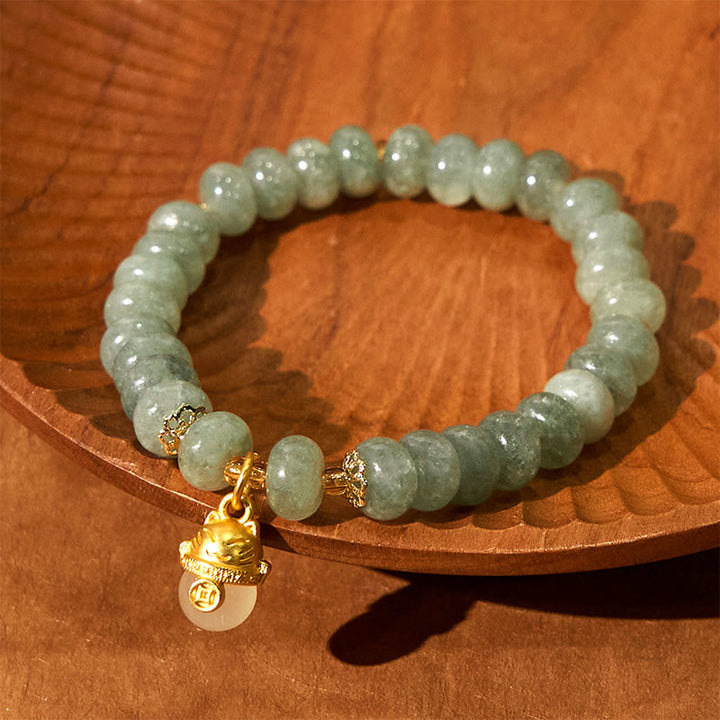 Buddha Stones Strawberry Quartz Cyan Jade Lucky Cat Beads Healing Bracelet - image 14