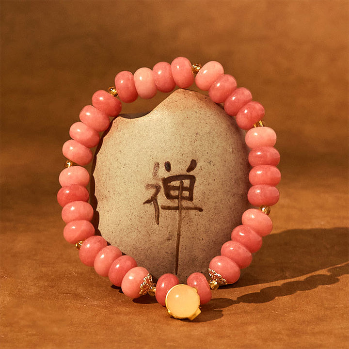 Buddha Stones Strawberry Quartz Cyan Jade Lucky Cat Beads Healing Bracelet - image 5