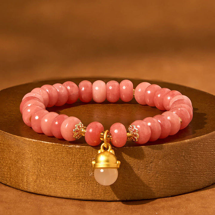 Buddha Stones Strawberry Quartz Cyan Jade Lucky Cat Beads Healing Bracelet - image 3