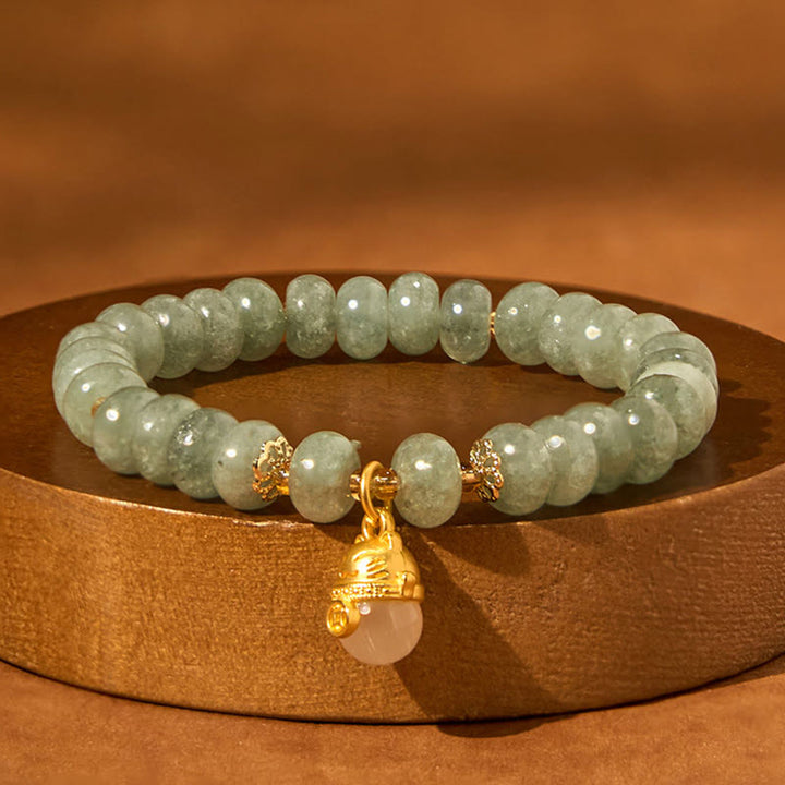 Buddha Stones Strawberry Quartz Cyan Jade Lucky Cat Beads Healing Bracelet - image 13