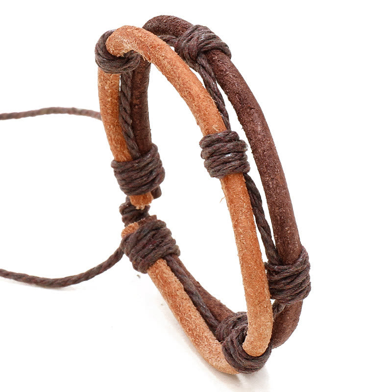 Buddha Stones Vintage Leather Hand-woven Hemp Rope Strength Bracelet