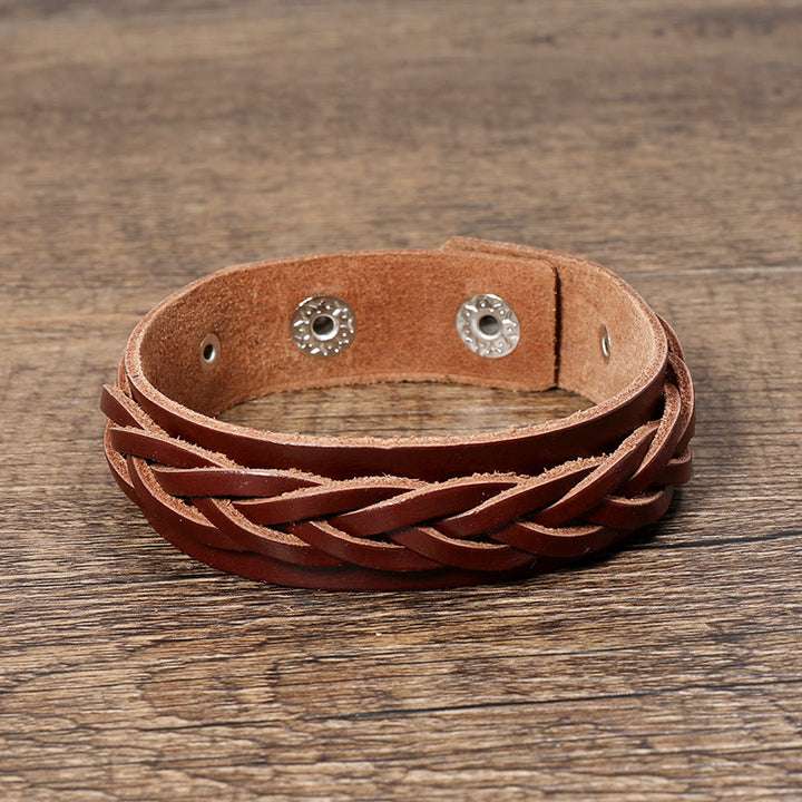 Buddha Stones Vintage Weaving Leather Adjustable Buckle Strengthen Bracelet