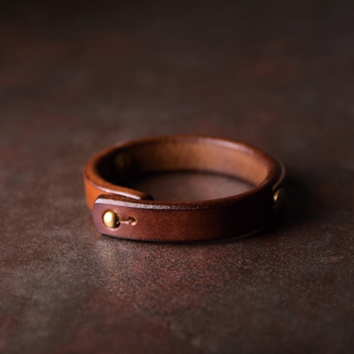 Buddha Stones Vintage Leather Copper Brass Balance Bangle Bracelet