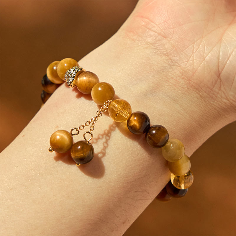 Buddha Stones Year of the Snake Tiger Eye Citrine Protection Bracelet