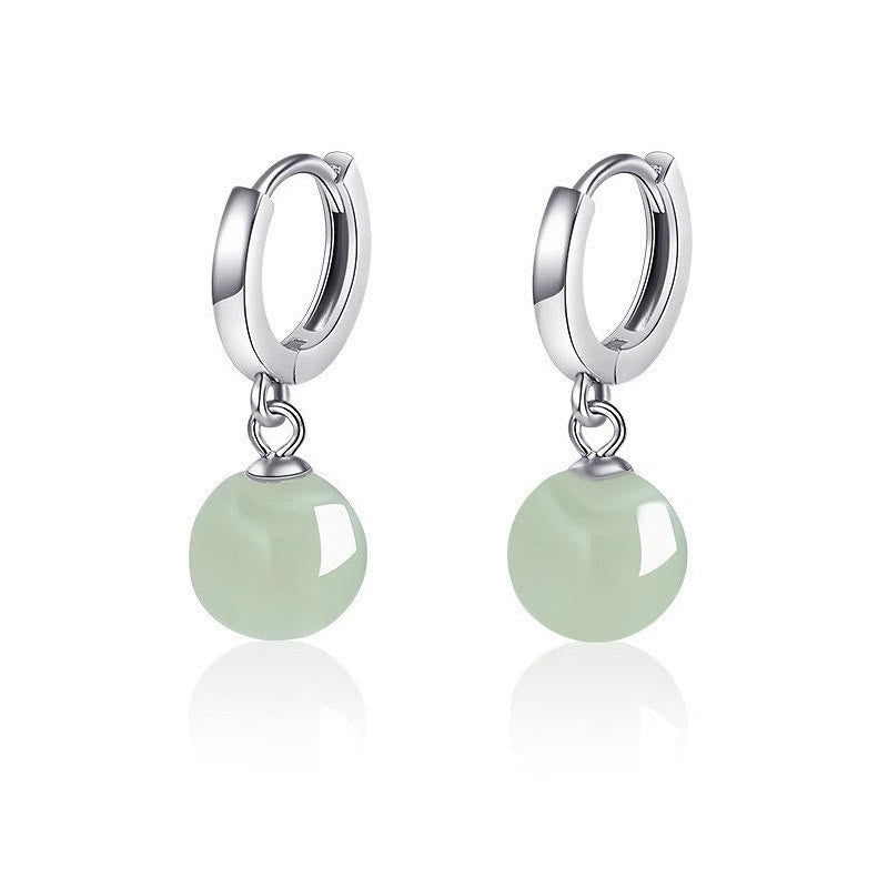 Buddha Stones Round Jade Bead Prosperity Earrings - image 8