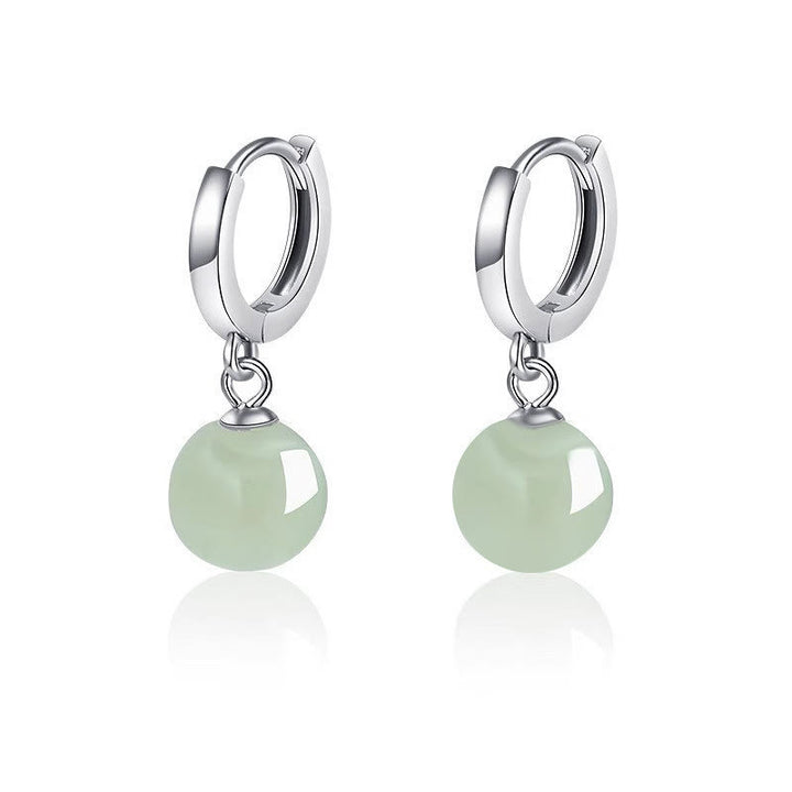 Buddha Stones Round Jade Bead Prosperity Earrings - image 8