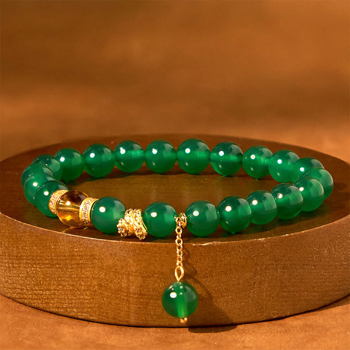 Buddha Stones Year of the Snake Green Agate Citrine Power Bracelet