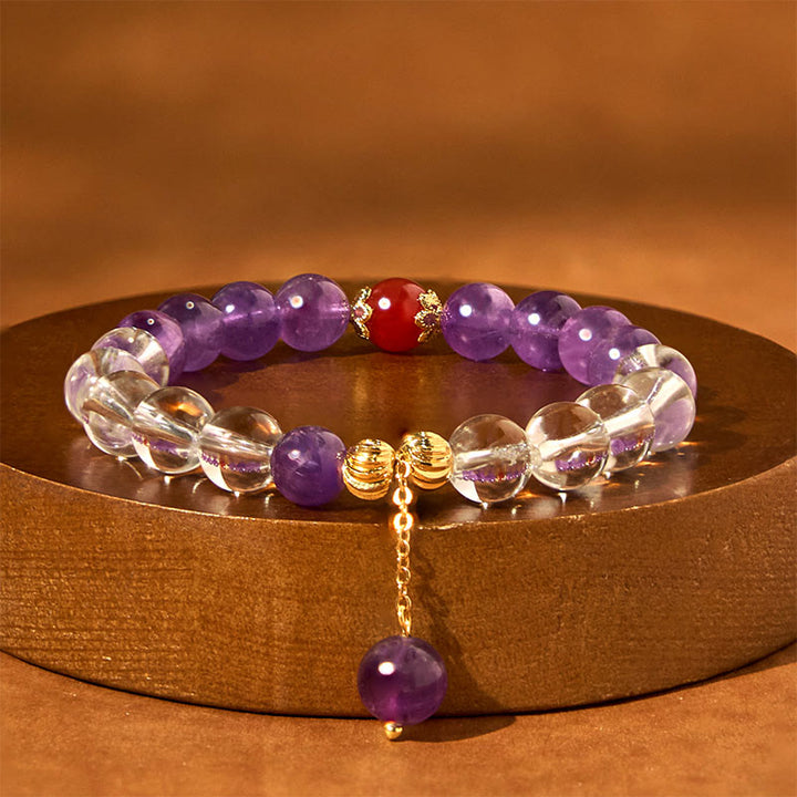 Buddha Stones Natural Amethyst White Crystal Beads Communication Bracelet