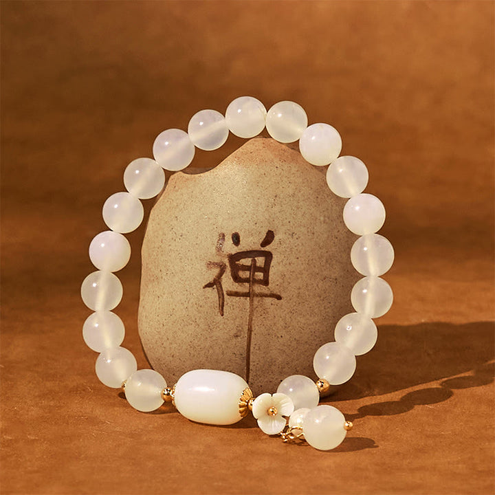 Buddha Stones White Agate Pearl Flower Luck Bracelet