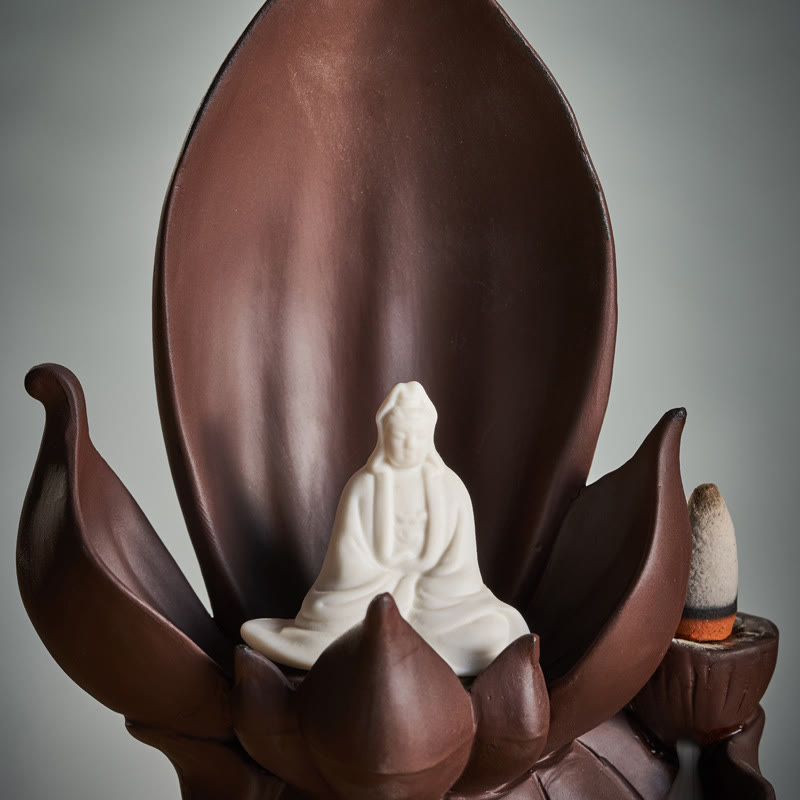 Buddha Stones Lotus Buddha Avalokitesvara Enlightenment Purple Clay Incense Burner Decoration - image 7