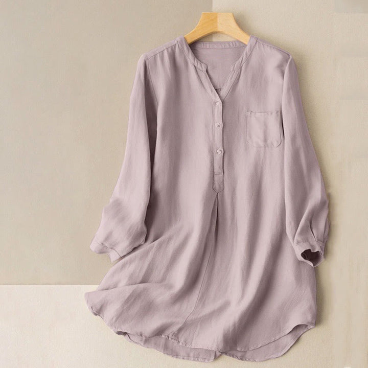 Buddha Stones Casual Women's V-neck Long Sleeve Design Three Buttons Polyester Shirt