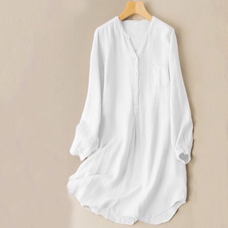 Buddha Stones Casual Women's V-neck Long Sleeve Design Three Buttons Polyester Shirt - White - US12，UK/AU16，EU44 (4XL-5XL) - image 2