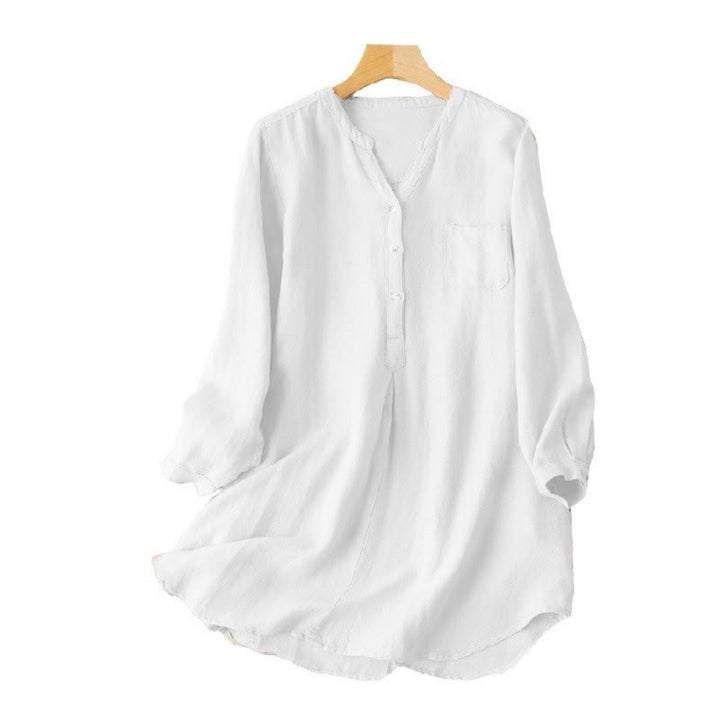 Buddha Stones Casual Women's V-neck Long Sleeve Design Three Buttons Polyester Shirt - image 3