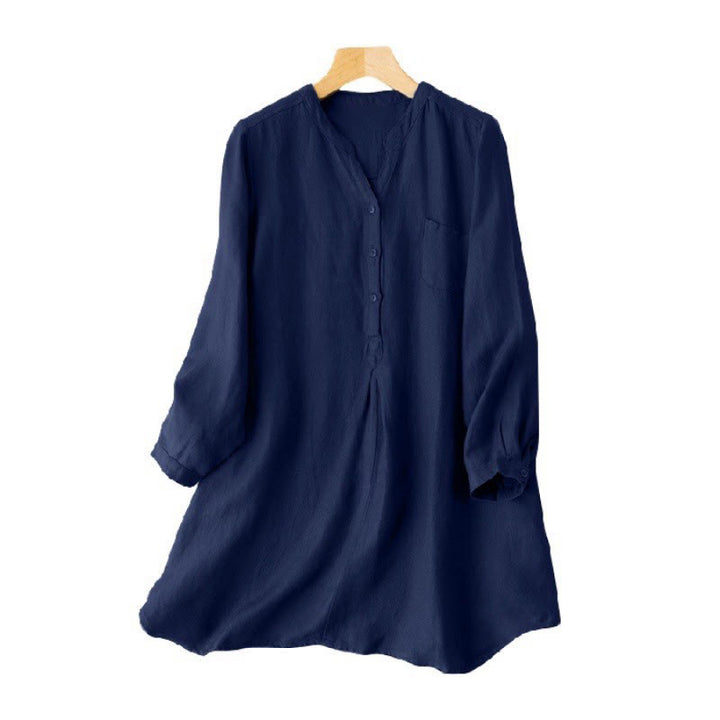 Buddha Stones Casual Women's V-neck Long Sleeve Design Three Buttons Polyester Shirt - image 5