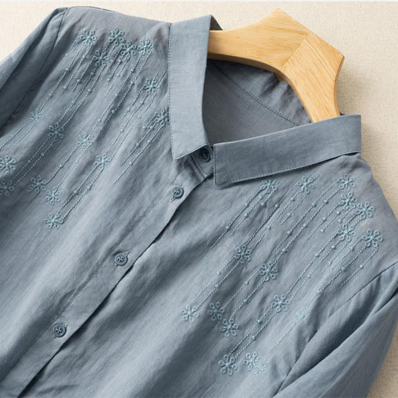 Buddha Stones Casual Women's Embroidery Standing Collar Half Sleeve Design Shirt - image 12