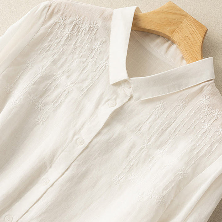 Buddha Stones Casual Women's Embroidery Standing Collar Half Sleeve Design Shirt - image 7