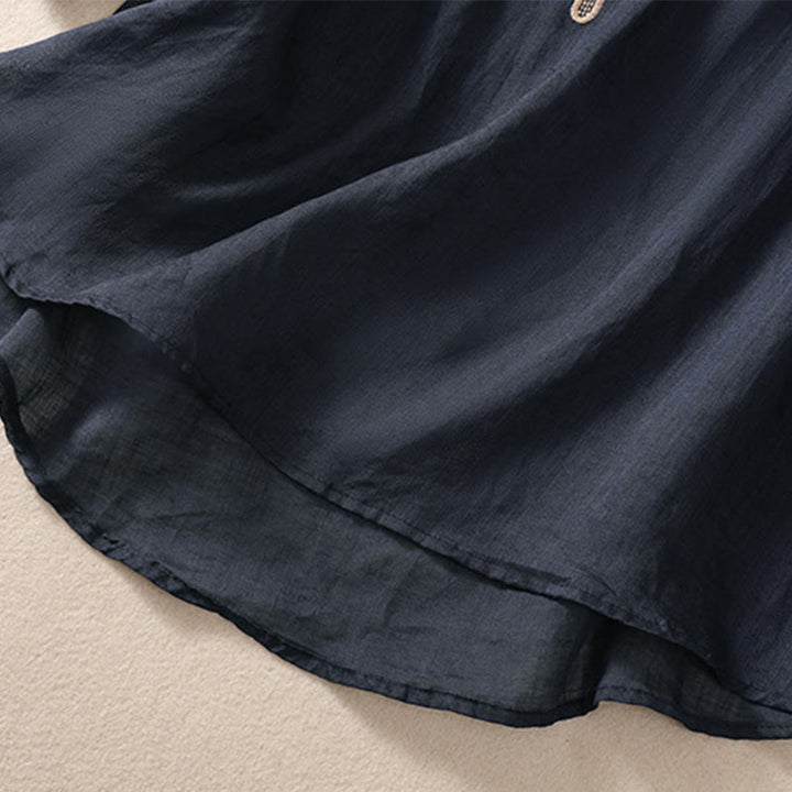 Buddha Stones Women's Crew Neck Hollow Design Half Sleeve Cotton Linen Shirt - image 12