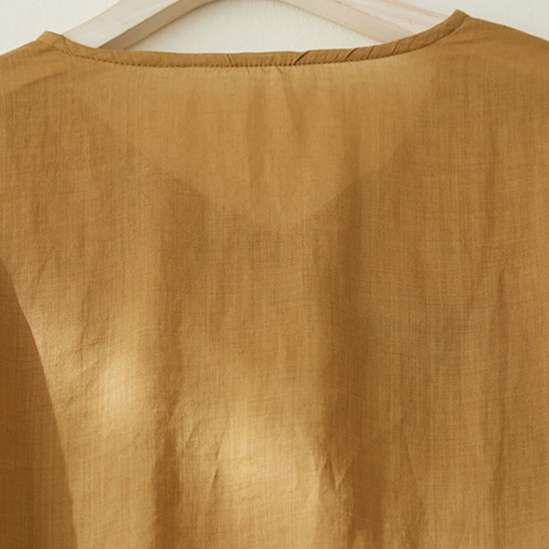 Buddha Stones Casual Women's Embroidery Plants Design Three Quarter Sleeve Cotton Linen Shirt - image 16