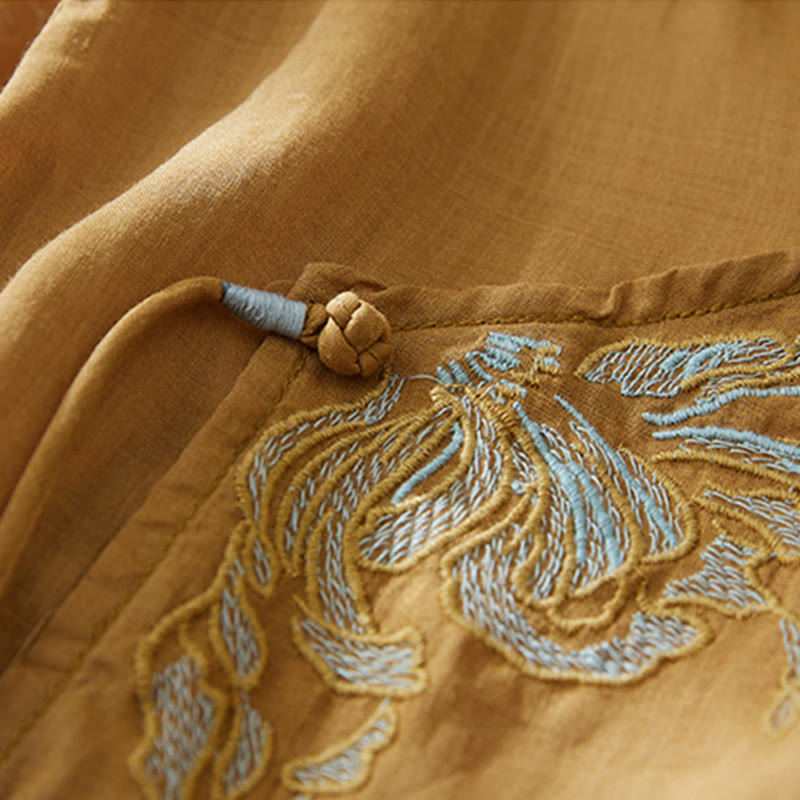 Buddha Stones Casual Women's Embroidery Plants Design Three Quarter Sleeve Cotton Linen Shirt - image 17