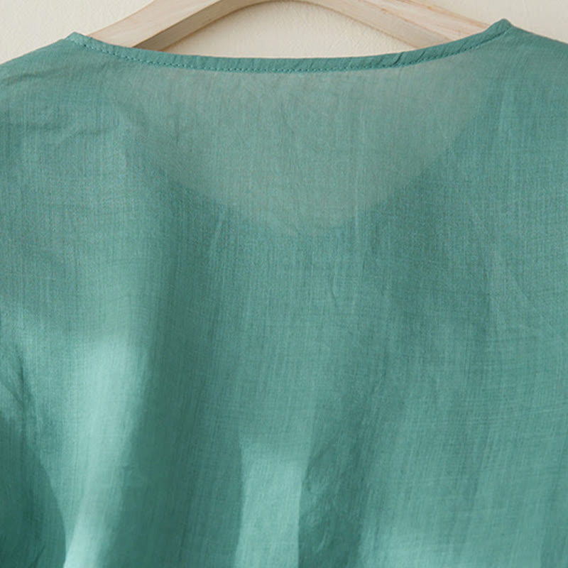 Buddha Stones Casual Women's Embroidery Plants Design Three Quarter Sleeve Cotton Linen Shirt - image 23