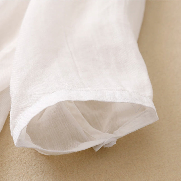 Buddha Stones Casual Embroidered Plant Stand Collar Design Three Quarter Sleeve Women's Cotton Linen Shirt - image 11