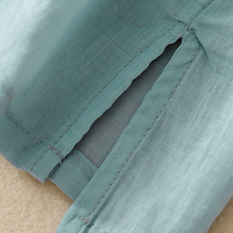 Buddha Stones Casual Women's Embroidered Flower V-neck Design Loose Half Sleeve Cotton Linen Shirt - image 27