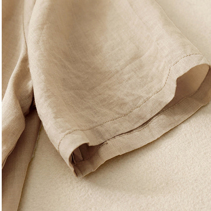 Buddha Stones Casual Women's Embroidered Flower V-neck Design Loose Half Sleeve Cotton Linen Shirt - image 16