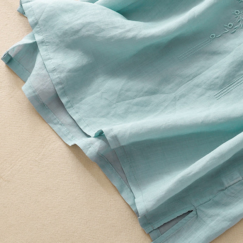 Buddha Stones Casual Women's Embroidered Flower V-neck Design Loose Half Sleeve Cotton Linen Shirt - image 26