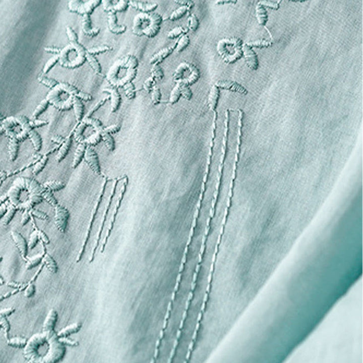 Buddha Stones Casual Women's Embroidered Flower V-neck Design Loose Half Sleeve Cotton Linen Shirt - image 24