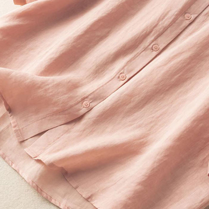 Buddha Stones Casual Women's Embroidery Standing Collar Half Sleeve Design Cotton Linen Shirt - image 18