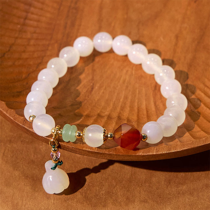 Buddha Stones White Agate Red Agate Lotus Pod Charm Luck Bracelet