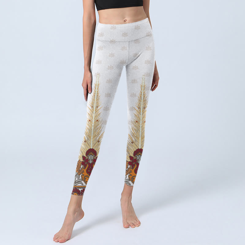 Buddha Stones White Abstract Lotus Flower Print Gym Leggings Women's Yoga Pants - image 5