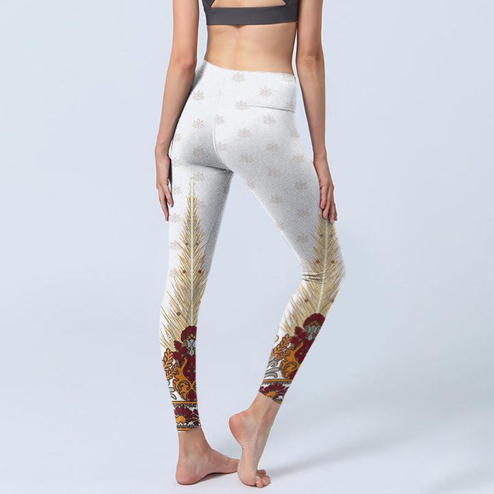 Buddha Stones White Abstract Lotus Flower Print Gym Leggings Women's Yoga Pants - image 4