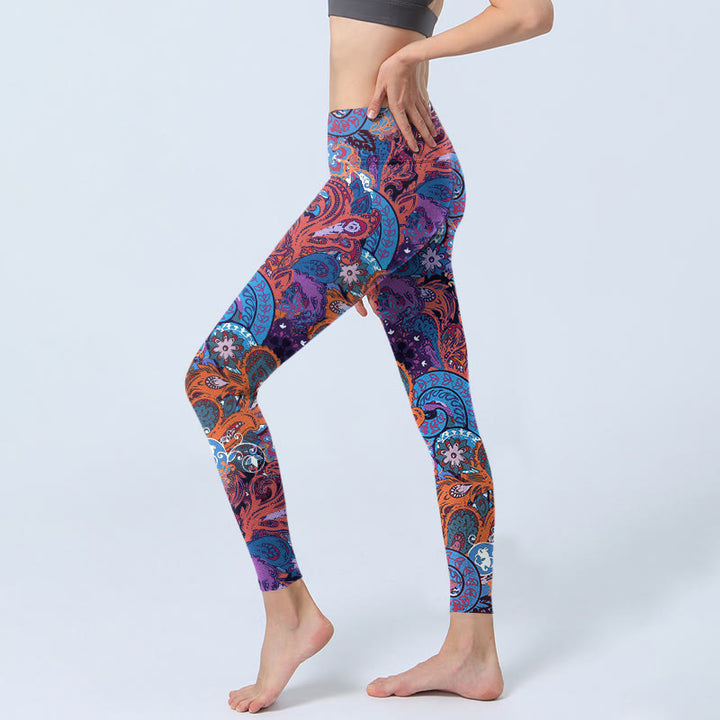 Buddha Stones Colorful Floral Curly Grass Print Gym Leggings Women's Yoga Pants - image 3