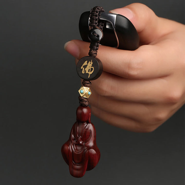 Buddha Stones Small Leaf Red Sandalwood Formless Buddha Protection Key Chain